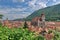 Landmark attraction in Brasov, Romania. Panorama over the old town with the imposing catholic Black Church (Biserica