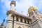 The landmark building of the Sultan Mosque and its tower and golden dome in Muscat Street at Kampong Glam in Singapore