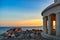 Landmark of Saint Theodore lighthouse in city of Argostoli at sunset, Kefalonia island, Greece