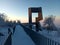 Landmark sculpture Windklang on mountain Erbeskopf, rhineland-palatinate in snow