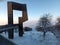 Landmark sculpture Windklang on mountain Erbeskopf, rhineland-palatinate in snow