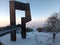 Landmark sculpture Windklang on mountain Erbeskopf, rhineland-palatinate in snow