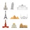 Landmark set pixel art. Collection attraction 8 bit. World showplace Pixelate 16bit. Old game computer graphics style. Eiffel Tow