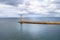 Landmarks of Crete - Panorama View of lighthouse in old harbour of Chania, Greece.