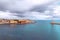 Landmarks of Crete - Panorama View of venetian port of Chania and lighthouse in old harbour of Chania, Greece.