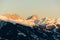 Landquart, Switzerland, December 19, 2021 Illuminated mountain peak