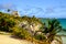 Landsca view of Tulum pyramid ruins with ocean coast