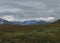 Landscap of Lapland nature at Kungsleden hiking trail with colorful mountains, rocks, autumn colored bushes, birch tree and heath