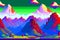 Landscape 8bit pixel art. Summer natural landscape mountain