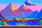 Landscape 8bit pixel art. Summer natural landscape mountain
