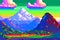 Landscape 8bit pixel art. Summer natural landscape mountain