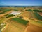 Landscape of agricultural fields near ocean coastline in Australia.