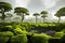 Landscape of an alien planet with green moss and trees, 3d illustration of fictional other worlds in the universe, science