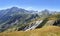 landscape of alpine french mountain with a path from tour of Mont Blanc