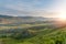 Landscape of alpine meadow with sunrise scenery