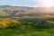 Landscape of alpine meadow with sunrise scenery