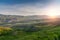 Landscape of alpine meadow with sunrise scenery