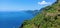Landscape of amalfi coast, mountains and blue sea. view from path of gods