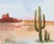 Landscape of American prairies with cactus. Wild West