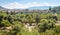 Landscape of Ancient Agora with Stoa of Attalos in distance, Athens, Greece. This place is famous tourist attraction in Athens