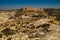 Landscape ancient impressive castle on mountain. Shobak crusader fortress. Castle walls. Travel concept. Jordan architecture and