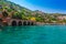 Landscape of ancient shipyard near of Kizil Kule tower in Alanya peninsula, Antalya district, Turkey, Asia. Famous tourist