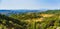 Landscape of Andalusia with mountains, hills, valley, trees with Gibraltar and Morocco in the back