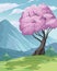 landscape anime with lilac tree