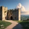 Landscape on Apulian countryside from Castel del Monte (Castle of the Mountain) near Andria, Puglia, Italy,