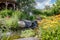 Landscape architecture with water features for summer garden