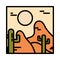 Landscape arid desert cactus sun wild line and fill style