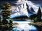Landscape art of mountains, trees and rivers. Beautiful Pictures of Mountains and Forest.