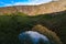 Landscape of Asbyrgi canyon at sunset Iceland