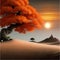 Landscape background. Autumn orange big crooked tree on hill alonePlant Art