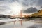 landscape with Baker Beach and a magnificent view of the Golden Gate Bridge at dawn with the Bay Bridge in background