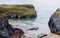 landscape of the Ballybunion Cliff Walk and rugged cliffs and seashore in County Kerry in western Ireland