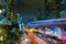 landscape of Bangkok at night, full of light and busy traffic. long exposure