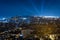 Landscape of Barcelona city at night with view of landmarks. night scape and cityscape of the catalan city with city lights and