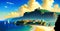 Landscape Beach Coast Panaromic View. Magical AI Generated Wall Art Canvas Painting, Children Book