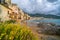 Landscape with beach and medieval Cefalu town, Sicily island, Italy