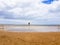 Landscape of beach and sea with lifeguard post and green vandera allowing the bath. Canary Islands, Spain