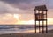 Landscape of beach with the wooden lookout tower