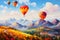 Landscape with beautiful balloons. Impressionism style oil painting