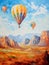 Landscape with beautiful balloons. Impressionism style oil painting