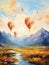 Landscape with beautiful balloons. Impressionism style oil painting