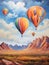 Landscape with beautiful balloons. Impressionism style oil painting