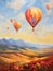 Landscape with beautiful balloons. Impressionism style oil painting