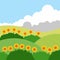 Landscape beautiful hills concept village vector illustration design, beautifull sun flowers in the garden vector