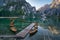 Landscape of beautiful Italian mountain lake Lago di Braies