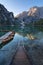 Landscape of beautiful Italian mountain lake Lago di Braies